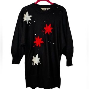 VINTAGE Fantastic New York Holiday Poinsettia Sweater Dress